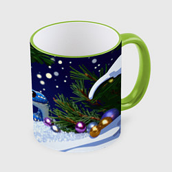 Кружка цветная Синяя новогодняя змея и белый снег