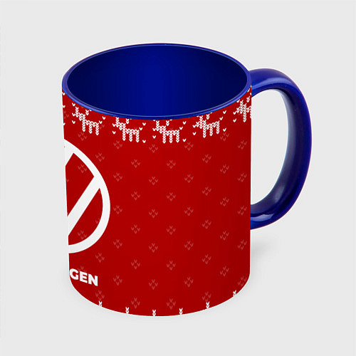 Кружка цветная Новогодний Volkswagen с оленями / 3D-Белый + синий – фото 1