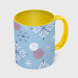 Кружка 3D Снежинки Эльзы, цвет: 3D-белый + желтый
