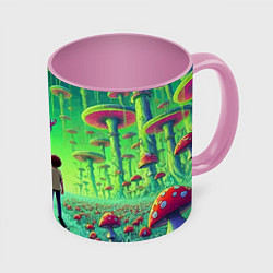 Кружка 3D Рик и Морти в лесу гигантских грибов - неоновое св, цвет: 3D-белый + розовый