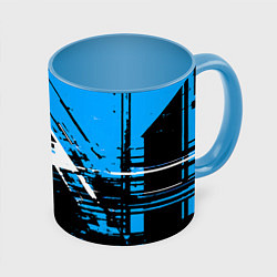 Кружка 3D Diagonal black and white stripes on a blue backgro, цвет: 3D-белый + небесно-голубой