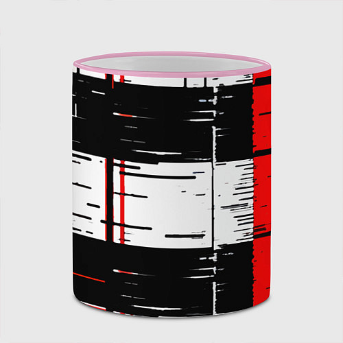 Кружка цветная Чёрные и красные полосы на белом фоне / 3D-Розовый кант – фото 2