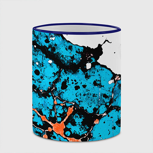 Кружка цветная Оранжево-голубая абстракция на белом фоне / 3D-Синий кант – фото 2