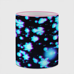 Кружка 3D Неоновые снежинки глитч, цвет: 3D-розовый кант — фото 2