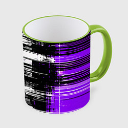 Кружка 3D Горизонтальные чёрные линии на бело-фиолетовом фон, цвет: 3D-светло-зеленый кант
