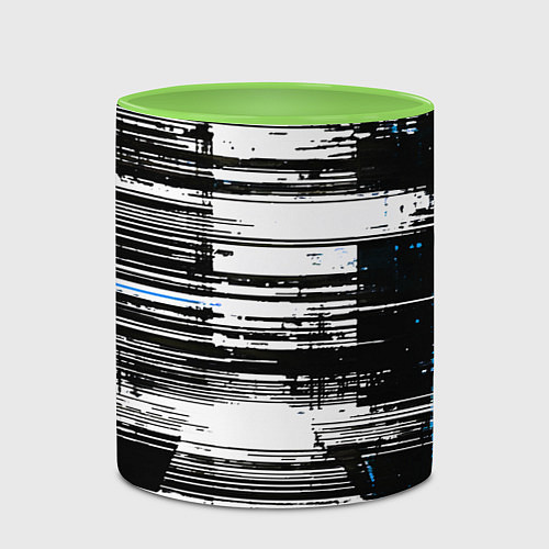 Кружка цветная Горизонтальные чёрные линии на бело-синем фоне / 3D-Белый + светло-зеленый – фото 2