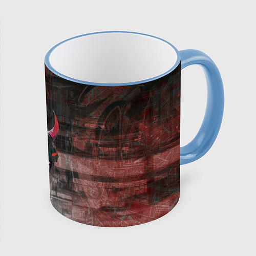 Кружка цветная Девушка в шлеме с рогами / 3D-Небесно-голубой кант – фото 1