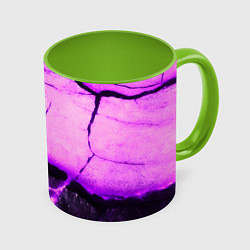 Кружка 3D Трещины на абстрактном фиолетовом фоне, цвет: 3D-белый + светло-зеленый