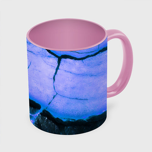 Кружка цветная Трещины на абстрактном синем фоне / 3D-Белый + розовый – фото 1