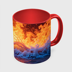 Кружка 3D Стихия огня и воды, цвет: 3D-белый + красный