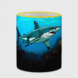 Кружка 3D Акула в синем море, цвет: 3D-желтый кант — фото 2