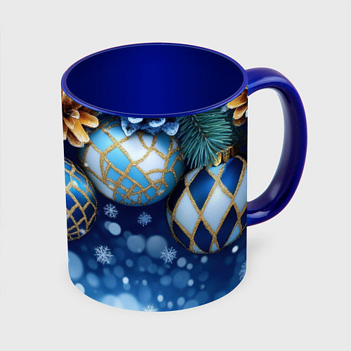 Кружка цветная Синие новогодние шары / 3D-Белый + синий – фото 1