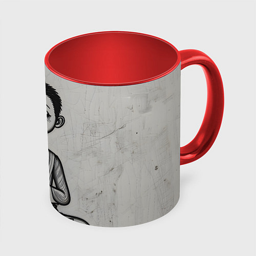 Кружка цветная Медитирующий человек / 3D-Белый + красный – фото 1