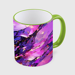 Кружка 3D Фиолетово-розовая абстракция, цвет: 3D-светло-зеленый кант