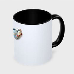 Кружка 3D Сердце и ветка цветущая сакура с цветами, цвет: 3D-белый + черный
