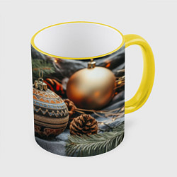 Кружка цветная Новогодние шары и шишки