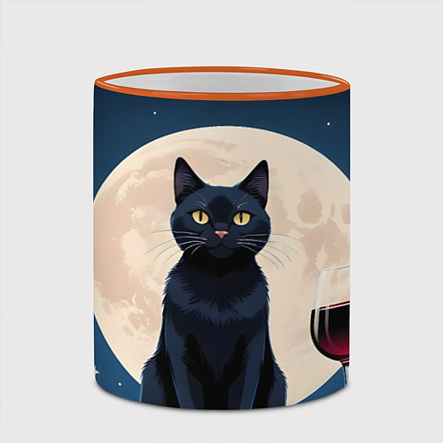 Кружка цветная Кот с вином под луной / 3D-Оранжевый кант – фото 2