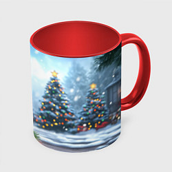 Кружка цветная Новогодние елки и шар