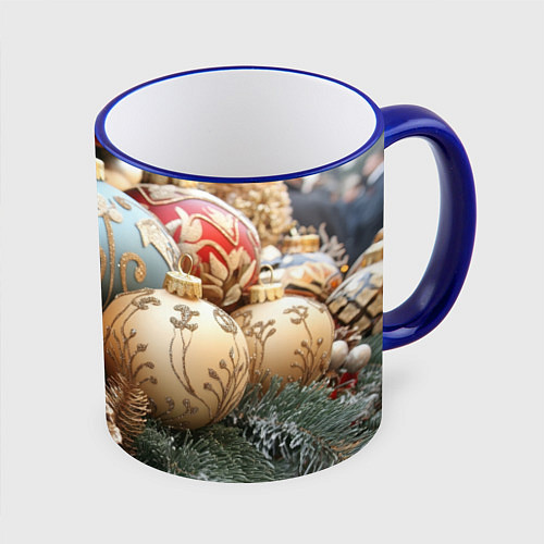 Кружка цветная Большие новогодние шары / 3D-Синий кант – фото 1