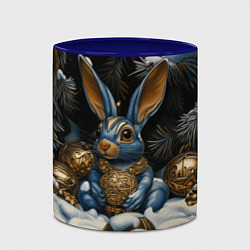 Кружка 3D Новогодний кролик под елкой, цвет: 3D-белый + синий — фото 2