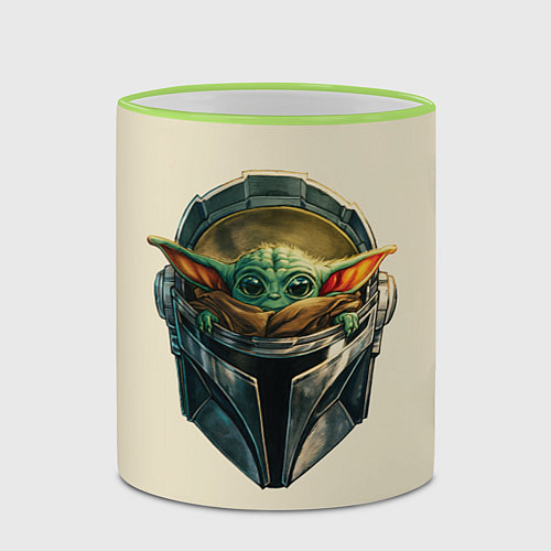 Кружка цветная Малыш Грогу внутри шлема Мандалорец / 3D-Светло-зеленый кант – фото 2