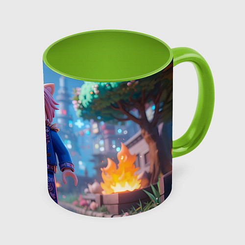 Кружка цветная Roblox pink hair / 3D-Белый + светло-зеленый – фото 1