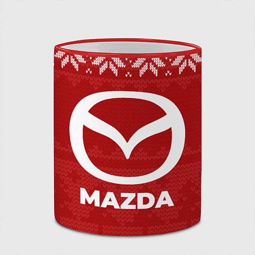 Кружка цветная Новогодний Mazda / 3D-Красный кант – фото 2