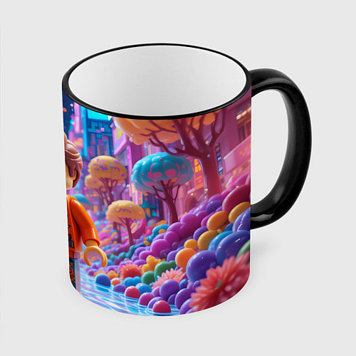 Кружка цветная Roblox в неоновом городе / 3D-Черный кант – фото 1