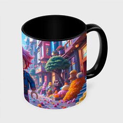 Кружка 3D Роблокс с розовыми волосами, цвет: 3D-белый + черный