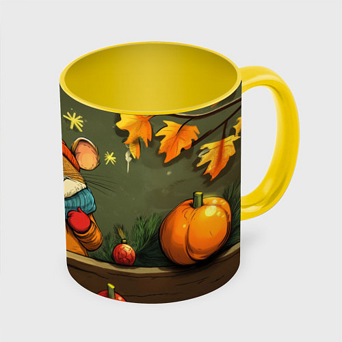 Кружка цветная Новогодний грызун / 3D-Белый + желтый – фото 1
