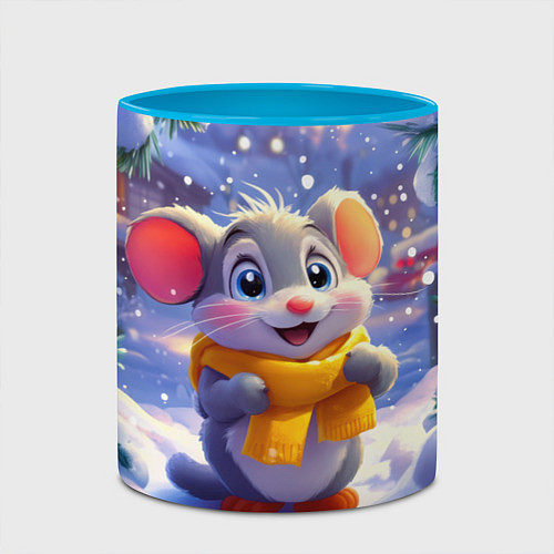 Кружка цветная Счастливый новогодний мышонок / 3D-Белый + небесно-голубой – фото 2
