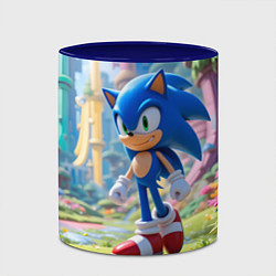 Кружка 3D Соник на зеленой лужайке, цвет: 3D-белый + синий — фото 2