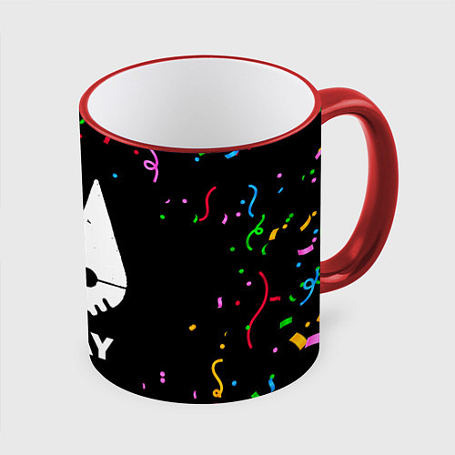 Кружка цветная Stray конфети / 3D-Красный кант – фото 1