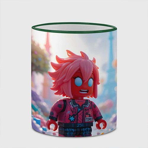 Кружка цветная Robloх с розовыми волосами / 3D-Зеленый кант – фото 2