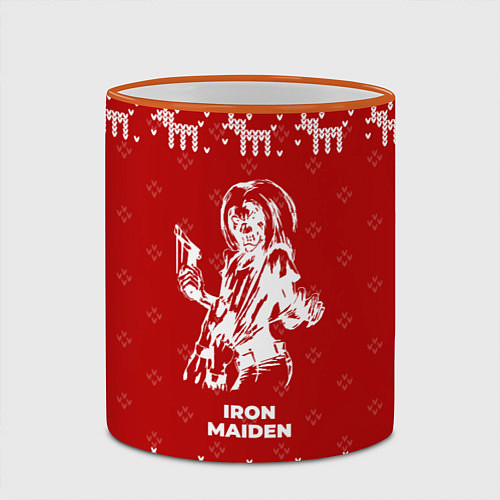 Кружка цветная Новогодний Iron Maiden с оленями / 3D-Оранжевый кант – фото 2
