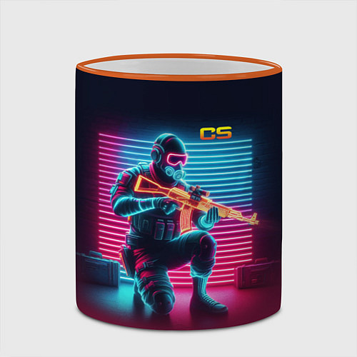Кружка цветная Counter Strike - neon glow fantasy / 3D-Оранжевый кант – фото 2