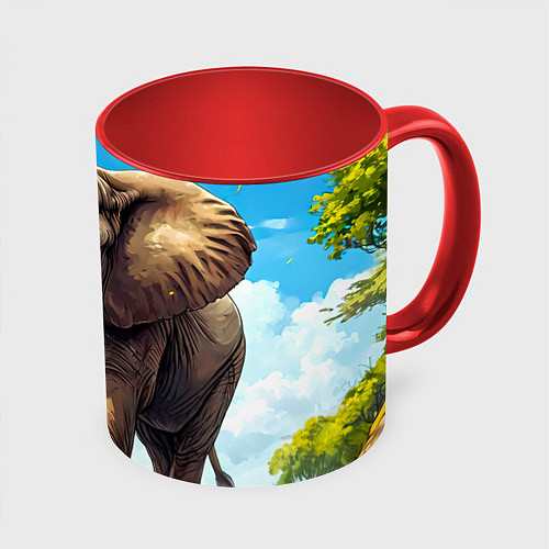 Кружка цветная Огромный слон / 3D-Белый + красный – фото 1