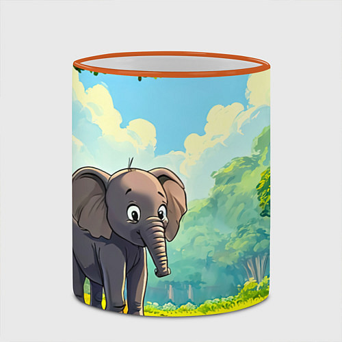 Кружка цветная Слоненок в лесу / 3D-Оранжевый кант – фото 2