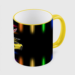 Кружка 3D Chevrolet Corvette - racing team, цвет: 3D-желтый кант