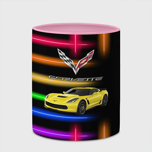 Кружка цветная Chevrolet Corvette - racing team / 3D-Белый + розовый – фото 2