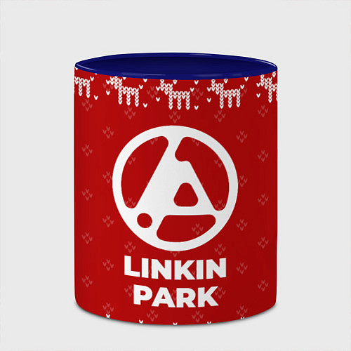 Кружка цветная Новогодний Linkin Park 2024 с оленями / 3D-Белый + синий – фото 2