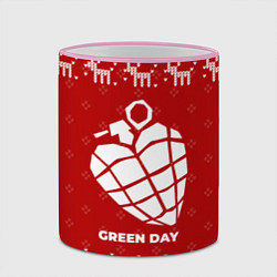 Кружка 3D Новогодний Green Day с оленями, цвет: 3D-розовый кант — фото 2