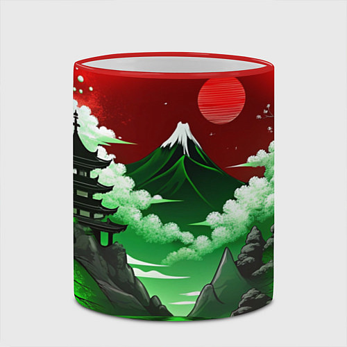 Кружка цветная Япония красно-зеленая природа / 3D-Красный кант – фото 2