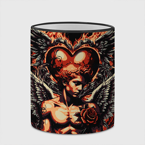 Кружка цветная Ангел на фоне сердца в стиле татуировки / 3D-Черный кант – фото 2
