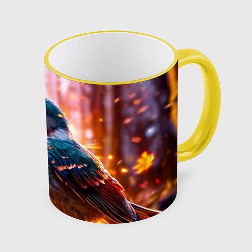 Кружка цветная Кукушка в искрах / 3D-Желтый кант – фото 1