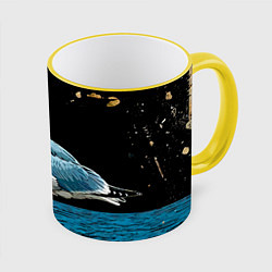 Кружка 3D Чайка на море ночью, цвет: 3D-желтый кант