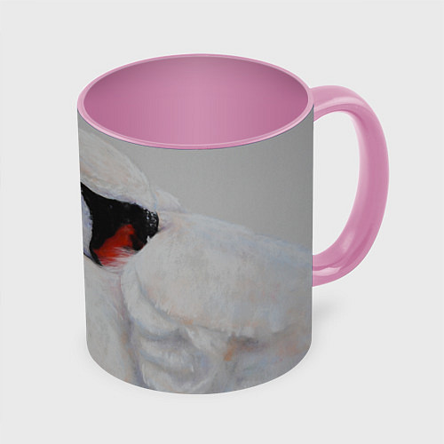 Кружка цветная Белый лебедь спит / 3D-Белый + розовый – фото 1