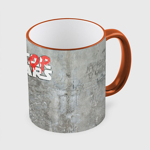 Кружка цветная Banksy - stop wars / 3D-Оранжевый кант – фото 1
