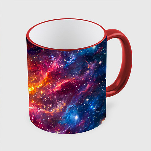 Кружка цветная Ара в космосе / 3D-Красный кант – фото 1
