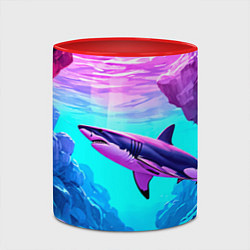 Кружка 3D Акула в розовом сиянии, цвет: 3D-белый + красный — фото 2